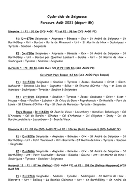 Cyclo-Club De Seignosse Parcours Août 2021 (Départ 8H)