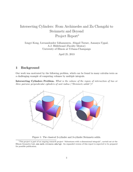 Intersecting Cylinders: from Archimedes and Zu Chongzhi to Steinmetz and Beyond Project Report∗