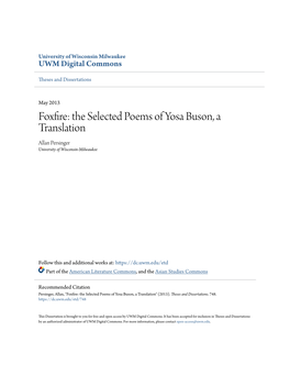 The Selected Poems of Yosa Buson, a Translation Allan Persinger University of Wisconsin-Milwaukee