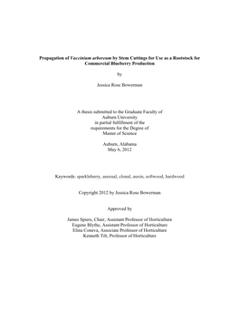 Propagation of Vaccinium Arboreum by Stem Cuttings for Use As a Rootstock for Commercial Blueberry Production