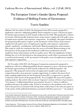 The European Union's Gender Quota Proposal: Evidence of Shifting Forms of Governance Travis Southin