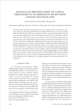 Molecular Identification of Larval Trematode in Intermediate Hosts from Chiang Mai, Thailand