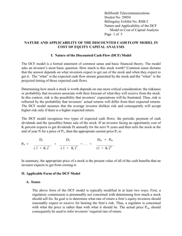 Nature and Applicability of the Discounted Cash Flow Model in Cost of Equity Capital Analysis