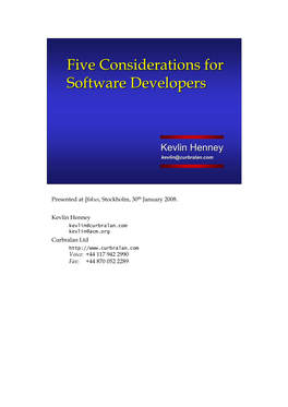 Five Considerations for Software Developers