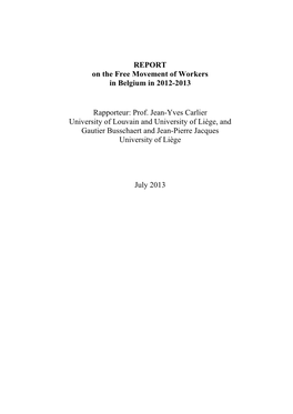 REPORT on the Free Movement of Workers in Belgium in 2012-2013