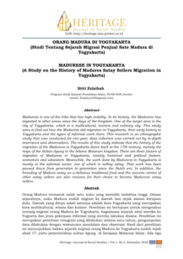 Studi Tentang Sejarah Migrasi Penjual Sate Madura Di Yogyakarta)