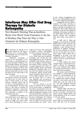 Interferon May Offer First Drug Therapy for Diabetic Retinopathy
