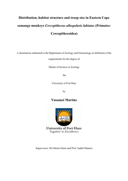 Distribution, Habitat Structure and Troop Size in Eastern Cape