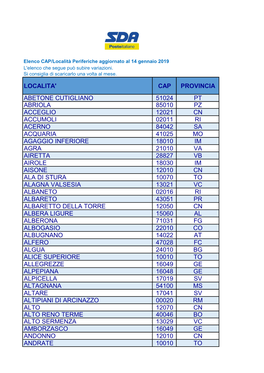 Localita' Cap Provincia Abetone Cutigliano 51024 Pt