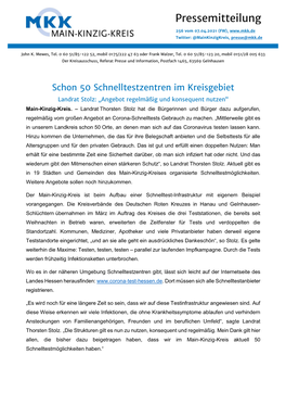 Pressemitteilung 256 Vom 07.04.2021 (FW), Twitter: @Mainkinzigkreis, Presse@Mkk.De