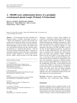 A ~180,000 Years Sedimentation History of a Perialpine Overdeepened Glacial Trough (Wehntal, N-Switzerland)