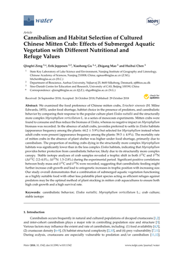 Cannibalism and Habitat Selection of Cultured Chinese Mitten Crab: Effects of Submerged Aquatic Vegetation with Different Nutritional and Refuge Values