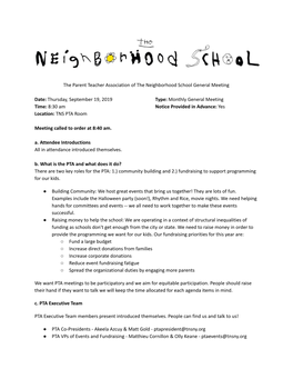 The Parent Teacher Association of the Neighborhood School General Meeting