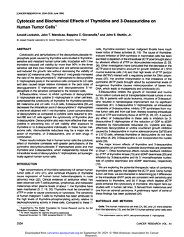 Cytotoxic and Biochemical Effects of Thymidine and 3-Deazauridine on Human Tumor Cells1