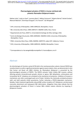 Pharmacological Activation of PIEZO1 in Human Red Blood Cells Prevents Plasmodium Falciparum Invasion