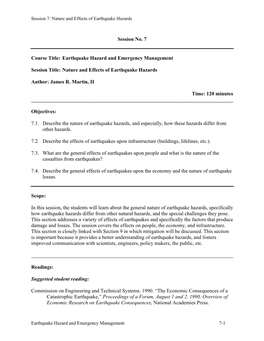 Nature and Effects of Earthquake Hazards A