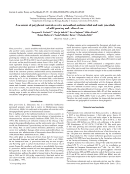 Assessment of Polyphenol Content, in Vitro Antioxidant, Antimicrobial and Toxic Potentials of Wild Growing and Cultured Rue Dragana R