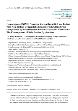 Homozygous ALOXE3 Nonsense Variant Identified in a Patient With