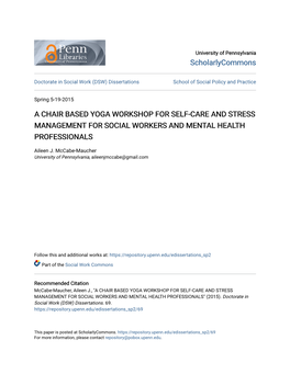 A Chair Based Yoga Workshop for Self-Care and Stress Management for Social Workers and Mental Health Professionals