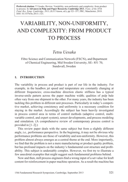 Variability, Non- Uniformity, and Complexity: from Product to Process