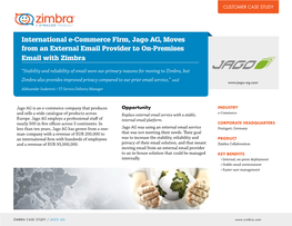 International E-Commerce Firm, Jago AG, Moves from an External Email Provider to On-Premises Email with Zimbra