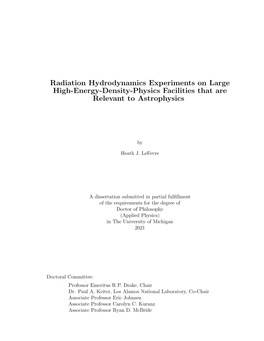 Radiation Hydrodynamics Experiments on Large High-Energy-Density-Physics Facilities That Are Relevant to Astrophysics
