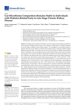 Gut Microbiome Composition Remains Stable in Individuals with Diabetes-Related Early to Late Stage Chronic Kidney Disease