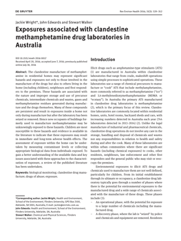 Exposures Associated with Clandestine Methamphetamine Drug Laboratories in Australia