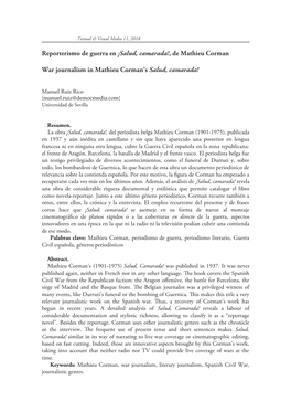 De Mathieu Corman War Journalism in Mathieu Corman's Salud, Camarada!