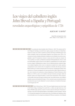 Los Viajes Del Caballero Inglés John Breval a España Y Portugal: Novedades Arqueológicas Y Epigráficas De 1726