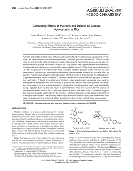 Contrasting Effects of Puerarin and Daidzin on Glucose Homeostasis in Mice