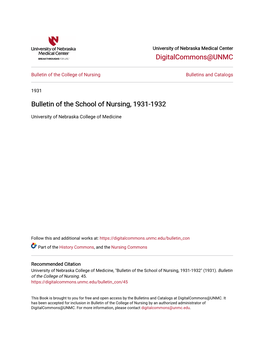 Bulletin of the School of Nursing, 1931-1932