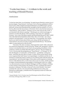 'I Write Four Times….': a Tribute to the Work and Teaching of Donald Preziosi