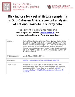 Risk Factors for Vaginal Fistula Symptoms in Sub-Saharan Africa: a Pooled Analysis of National Household Survey Data