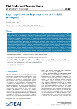 Legal Aspects on the Implementation of Artificial Intelligence