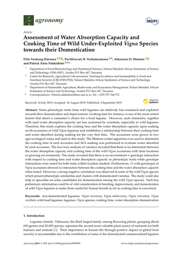 Assessment of Water Absorption Capacity and Cooking Time of Wild Under-Exploited Vigna Species Towards Their Domestication