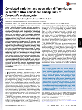 Correlated Variation and Population Differentiation in Satellite DNA Abundance Among Lines of Drosophila Melanogaster