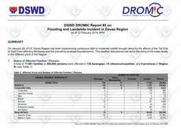DSWD DROMIC Report #5 on Flooding and Landslide Incident in Davao Region As of 12 February 2019, 6PM
