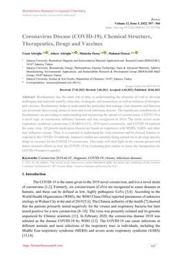 (COVID-19), Chemical Structure, Therapeutics, Drugs and Vaccines