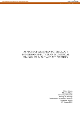 Aspects of Arminian Soteriology in Methodist-Lutheran Ecumenical Dialogues in 20Th and 21St Century