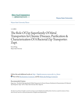 The Role of Zip Superfamily of Metal Transporters in Chronic Diseases, Purification & Characterization of a Bacterial Zip Tr