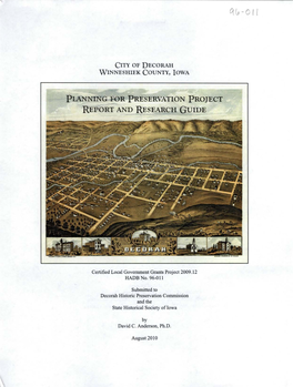 City of Decorah Winneshiek County, Iowa Planning for Preservation Project Report and Research Guide