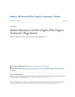 Massive Resistance and the Origins of the Virginia Technical College System