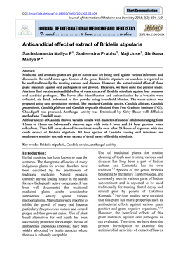 Bridelia Stipularis Var Scandens Is Reported to Be Used Traditionally for Treating Various Oral Diseases