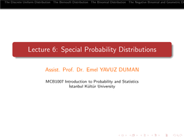 Lecture 6: Special Probability Distributions