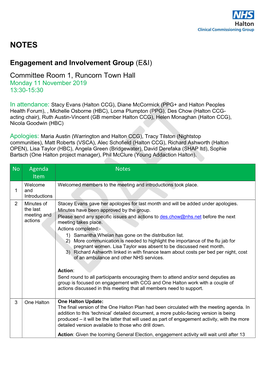 Engagement & Involvement Group Notes