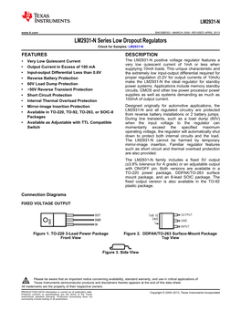 LM2931-N SNOSBE5G –MARCH 2000–REVISED APRIL 2013 LM2931-N Series Low Dropout Regulators Check for Samples: LM2931-N