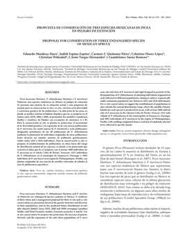 Propuesta De Conservación De Tres Especies Mexicanas De Picea En Peligro De Extinción