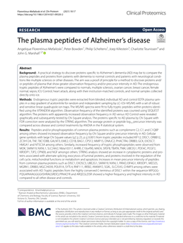 The Plasma Peptides of Alzheimer's Disease