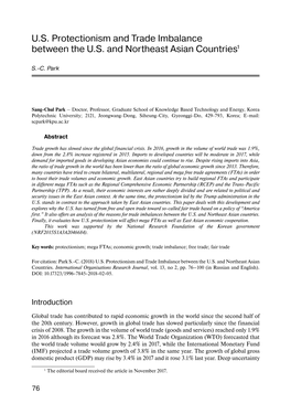 U.S. Protectionism and Trade Imbalance Between the U.S. and Northeast Asian Countries1